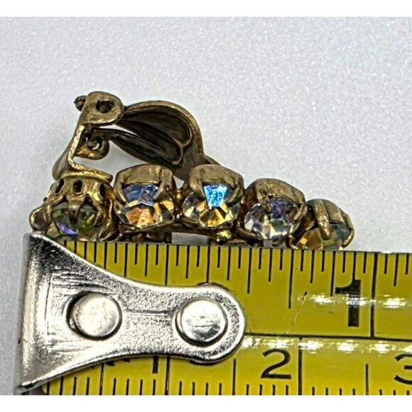 1950s Aurora Borealis Rhinestones Clip-On Earrings Drop Cluster Western Germany - Picture 9 of 10
